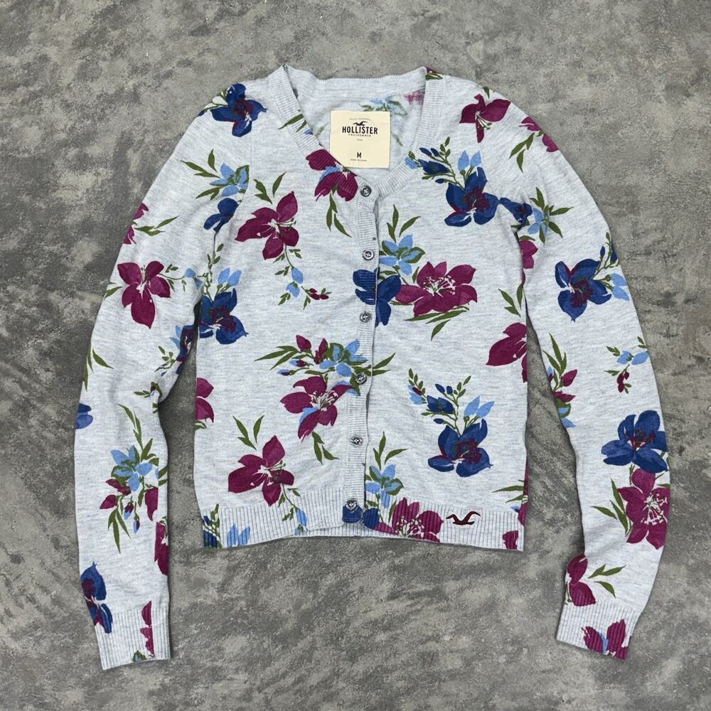 Y2K Hollister California Floral Button Up Cardigan Womens M Multicolor Bird Logo